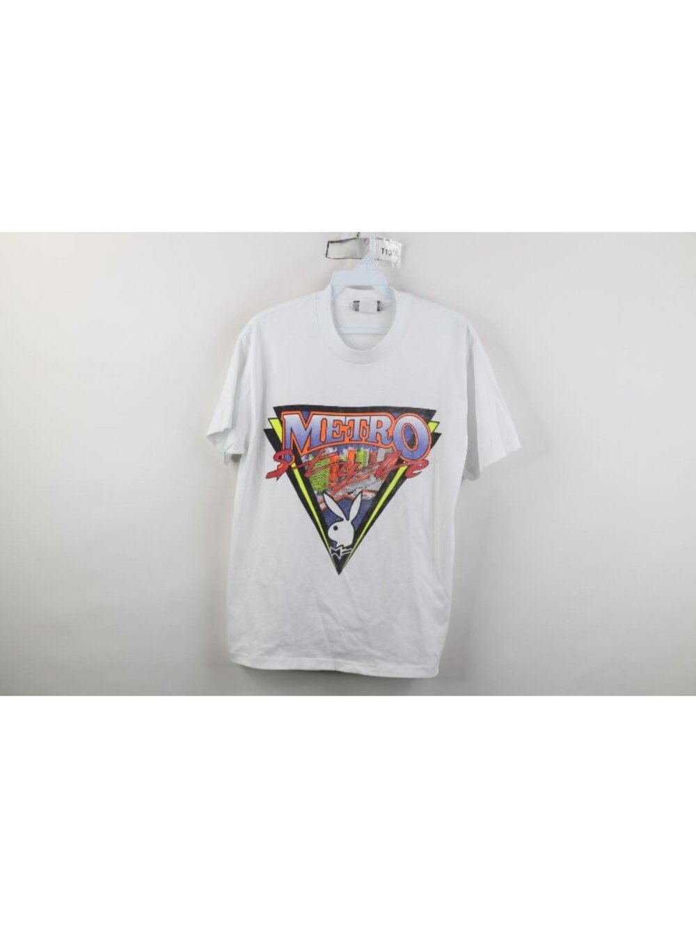 Vtg 80s 90s Playboy Metro Style Mens Medium Spell Out Bunny T-Shirt White USA